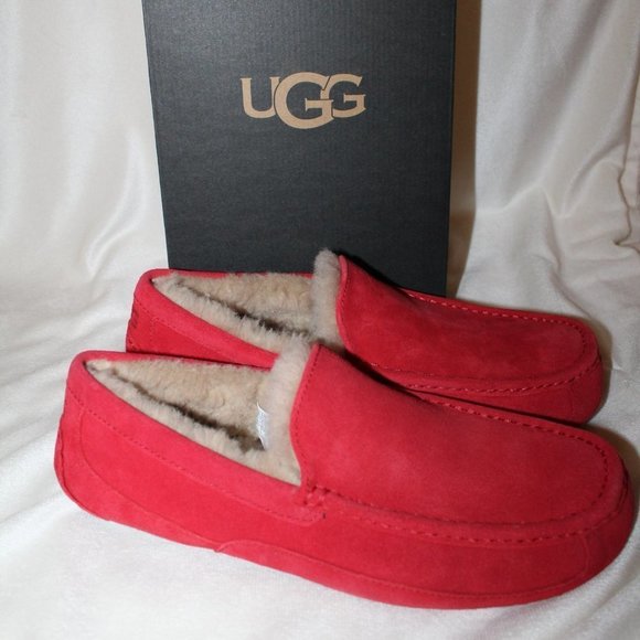 NIB UGG‎ MEN'S ASCOT SUEDE UGGPURE LINED SLIP ON SLIPPERS RED - Picture 1 of 8